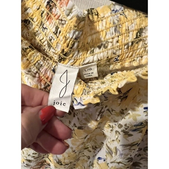 Joie Crop Top Womens L Floral smocked Off Shoulder peasant spring prairie New - Picture 2 of 6